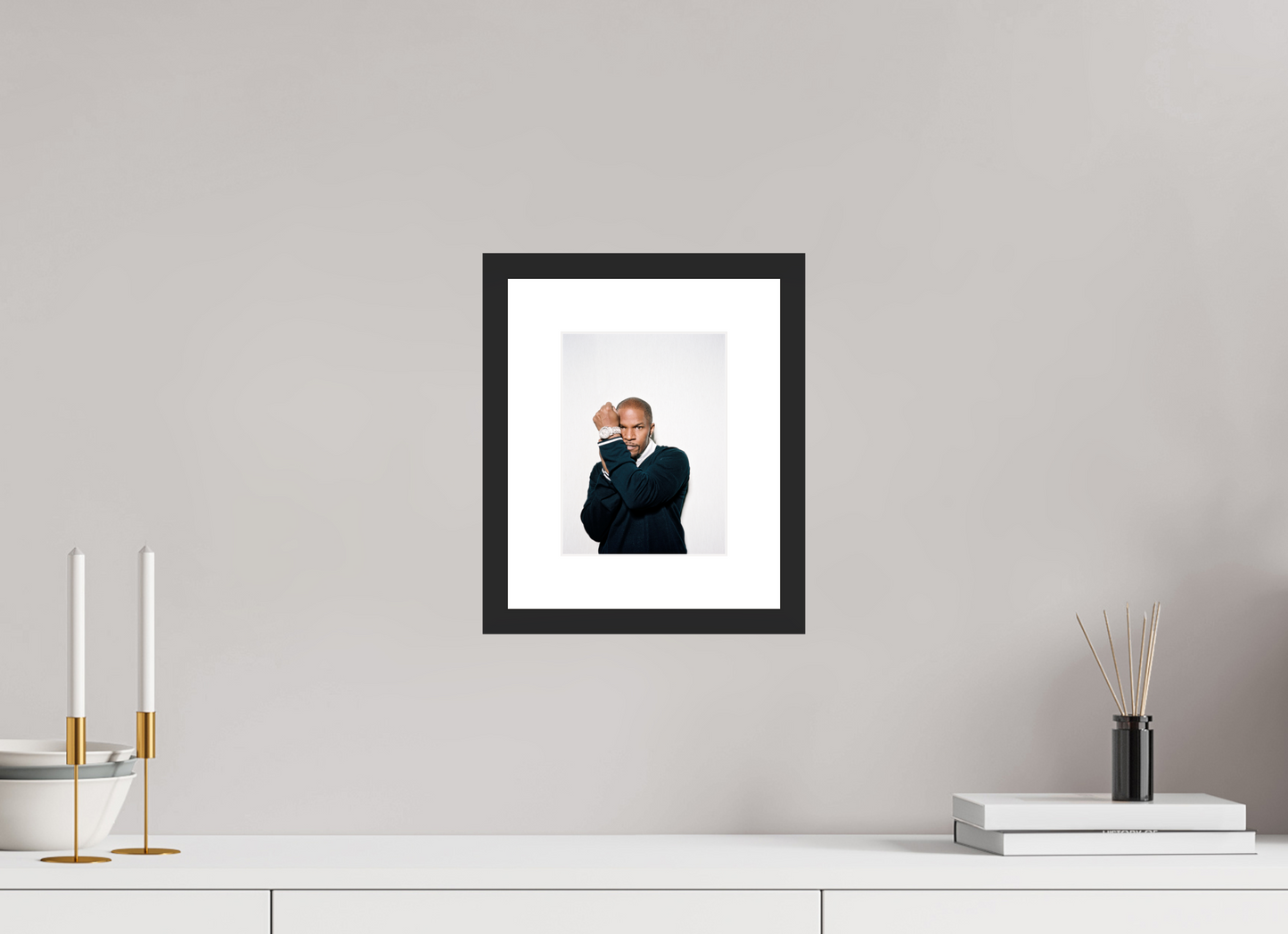 15 x 20 cm, Wood Frame with Passe-Partout | Black Matte Jamie Foxx 03