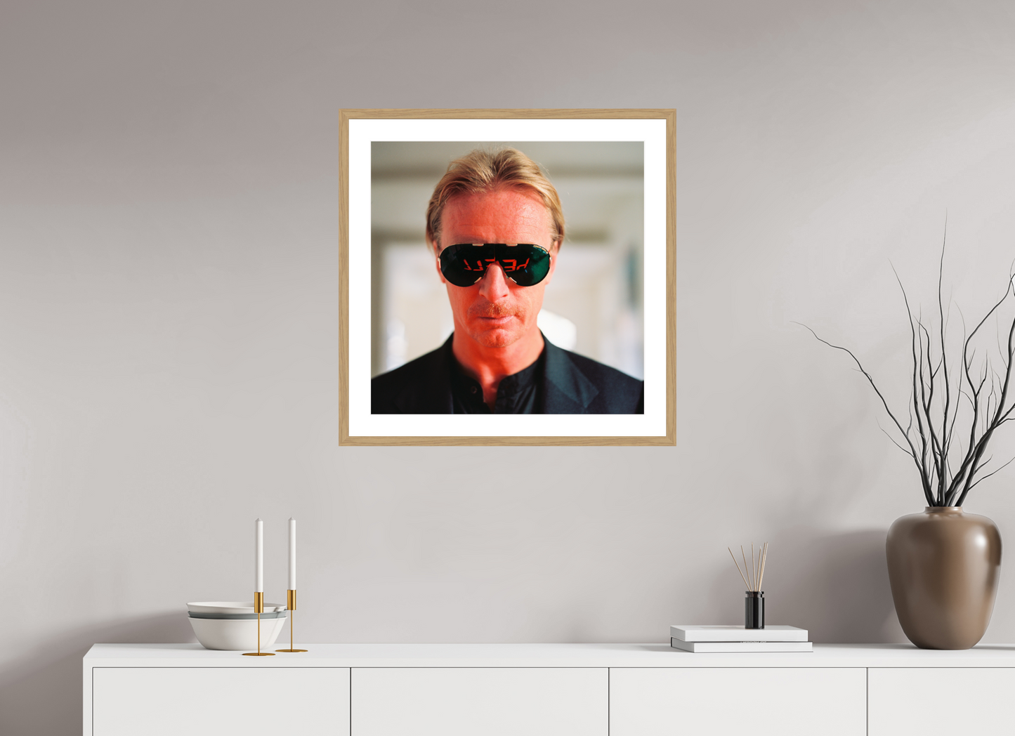 60 x 60 cm, Wood Frame with Passe-Partout | Oak DJ Hell 01