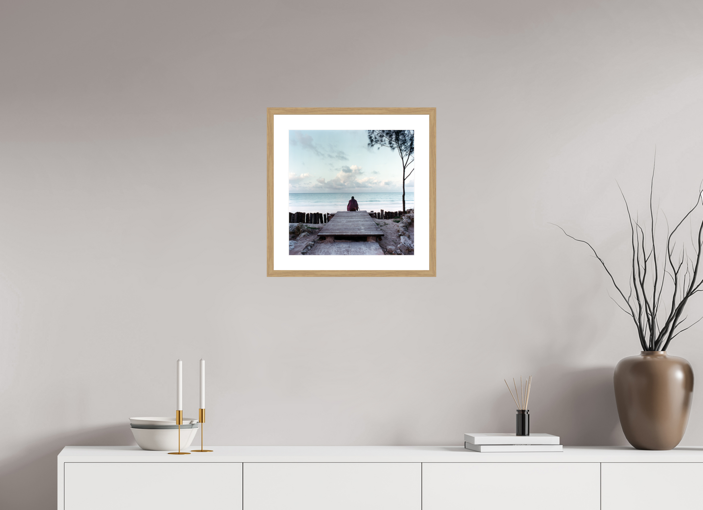 40 x 40 cm, Wood Frame with Passe-Partout | Oak Massai - Zanzibar, Tansania 01