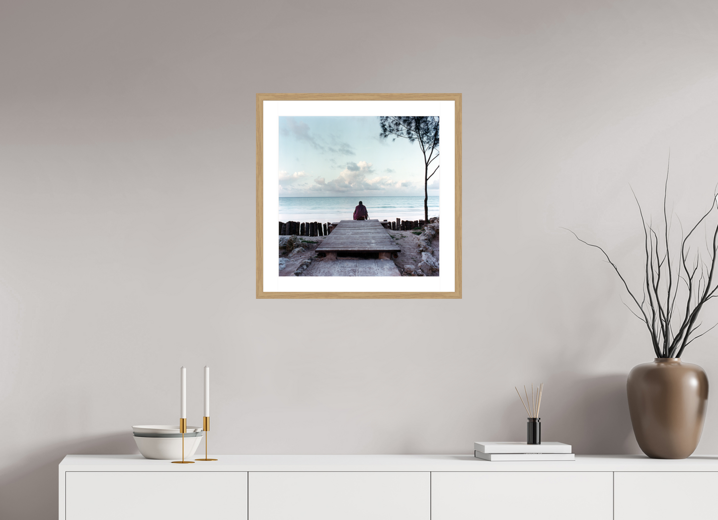 50 x 50 cm, Wood Frame with Passe-Partout | Oak Massai - Zanzibar, Tansania 01