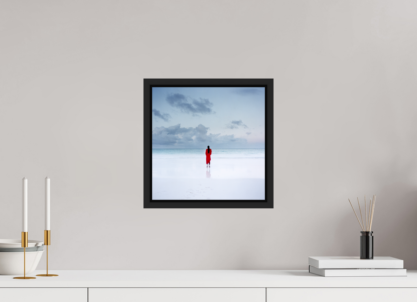 30 x 30 cm, Floater Frame | Black Matte Massai - Zanzibar, Tansania 03