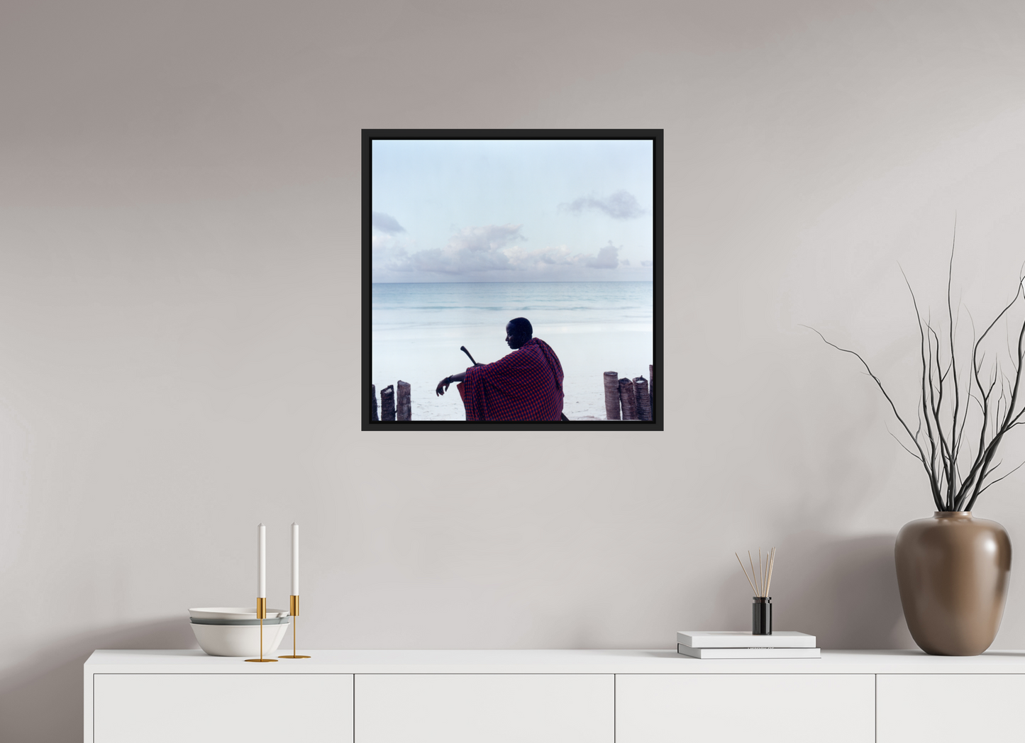 60 x 60 cm, Floater Frame | Black Matte Massai - Zanzibar, Tansania 02