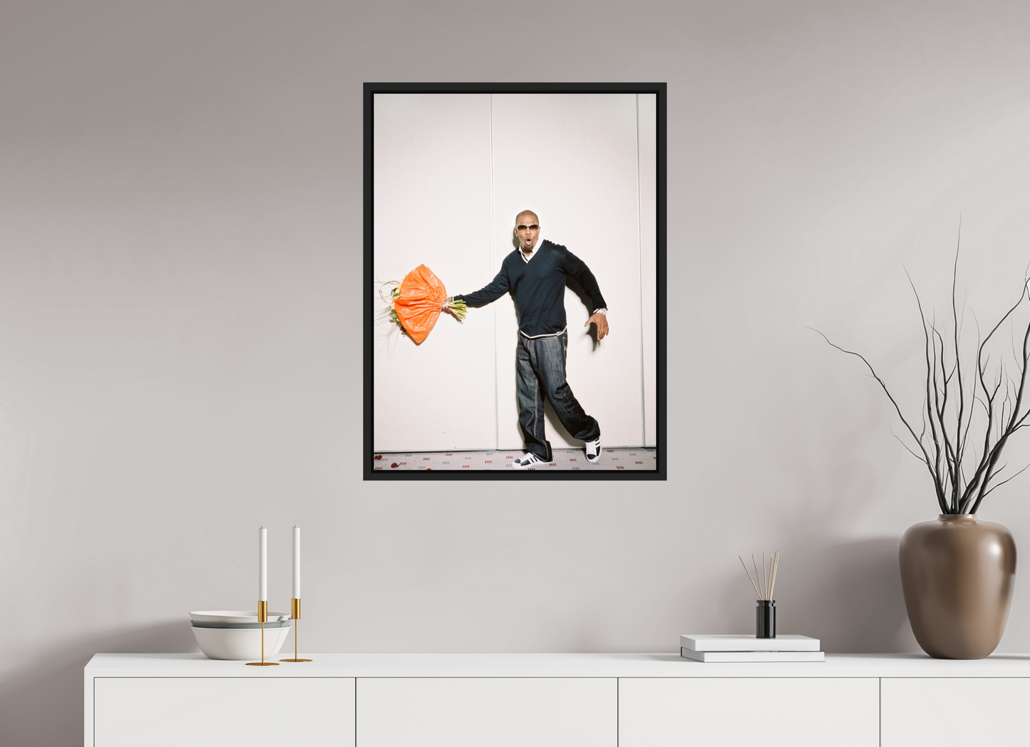 60 x 80 cm, Floater Frame | Black Matte Jamie Foxx 01