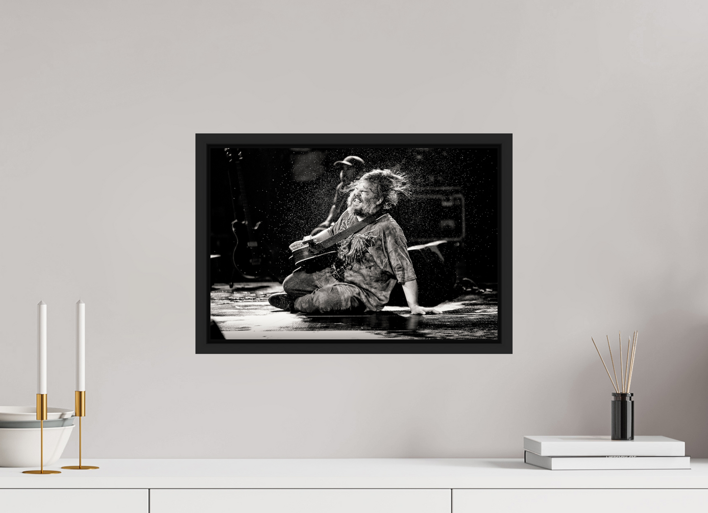 45 x 30 cm, Floater Frame | Black Matte Jack Black - Tenacious D Live 01