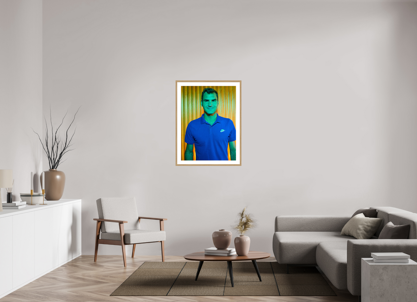 70 x 94,8 cm, Wood Frame with Passe-Partout | Oak Roger Federer 03