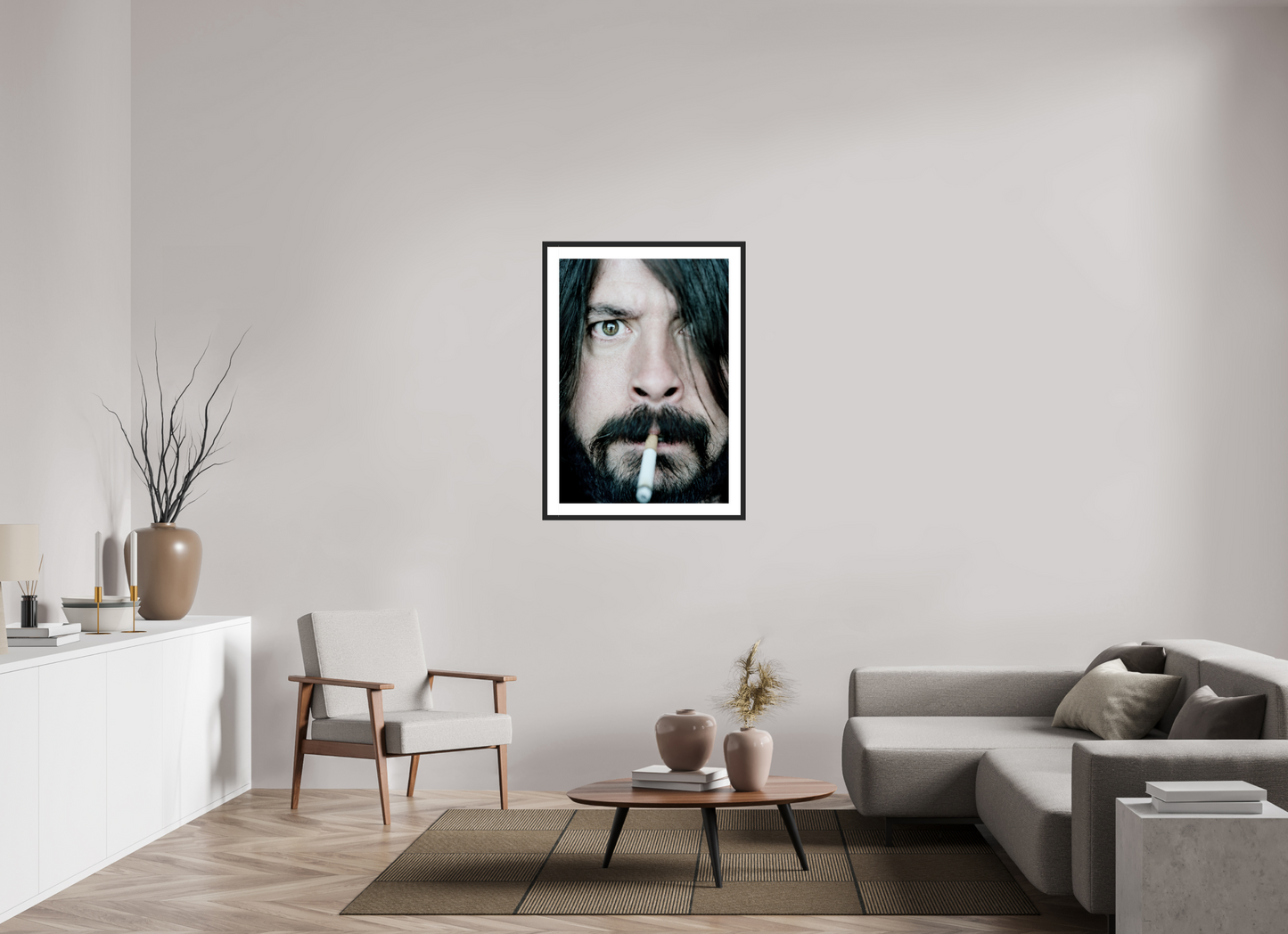 70 x 100,7 cm, Wood Frame with Passe-Partout | Black Matte Dave Grohl - Foo Fighters 01