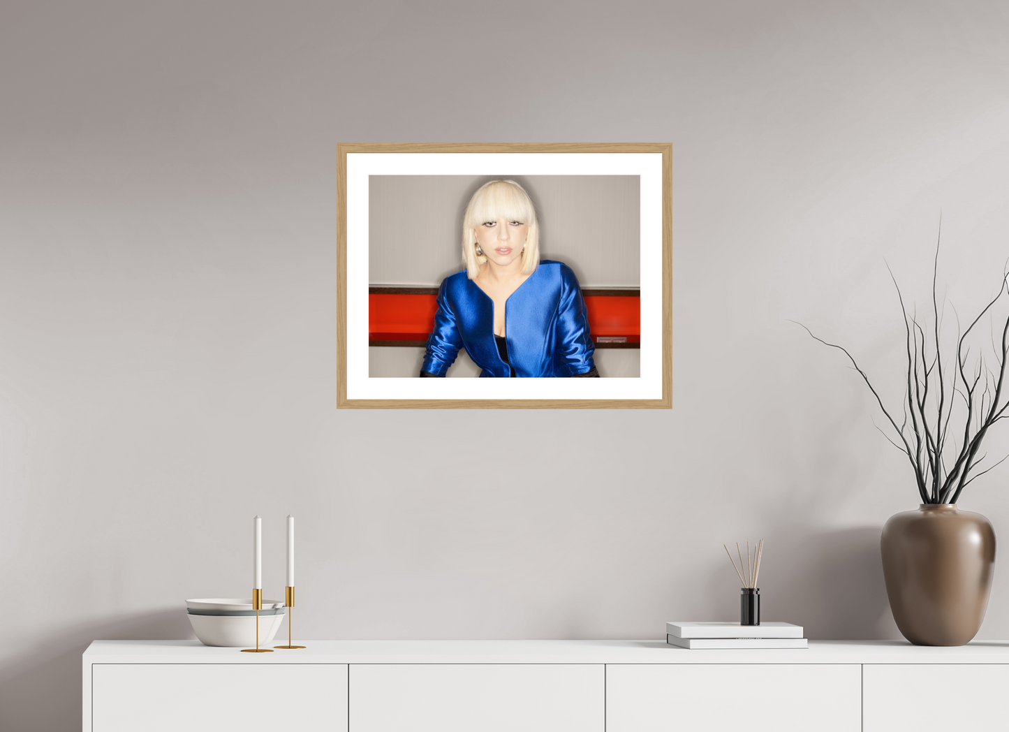 60 x 45 cm, Wood Frame with Passe-Partout | Oak Lady Gaga 09