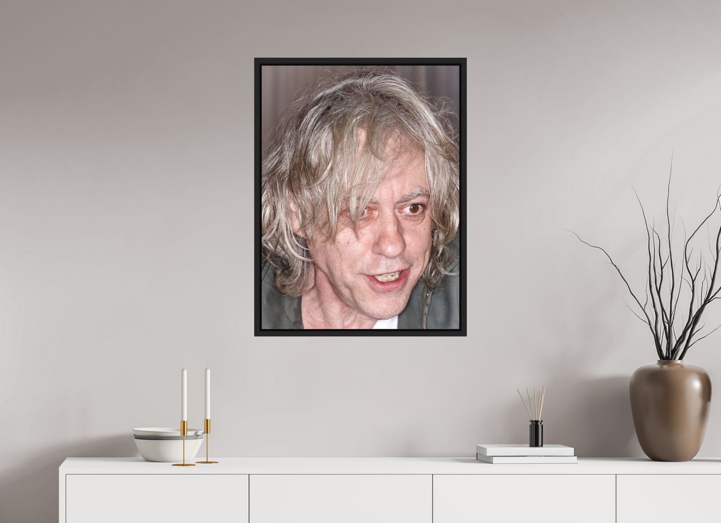 60 x 80 cm, Floater Frame | Black Matte Bob Geldof 05