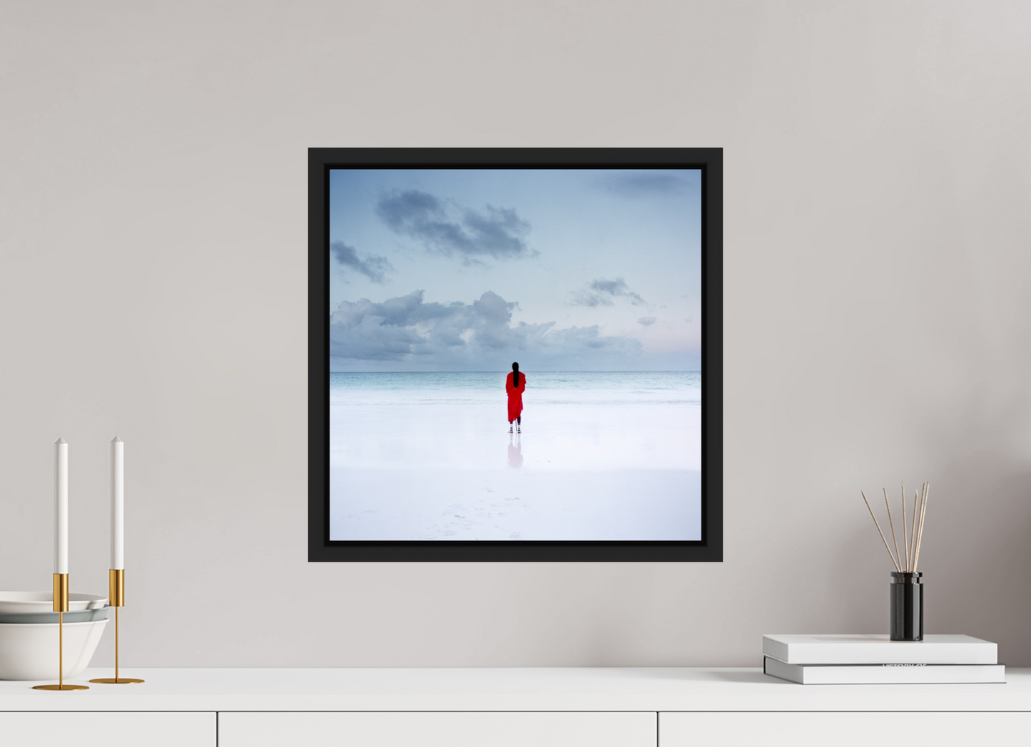 40 x 40 cm, Floater Frame | Black Matte Massai - Zanzibar, Tansania 03