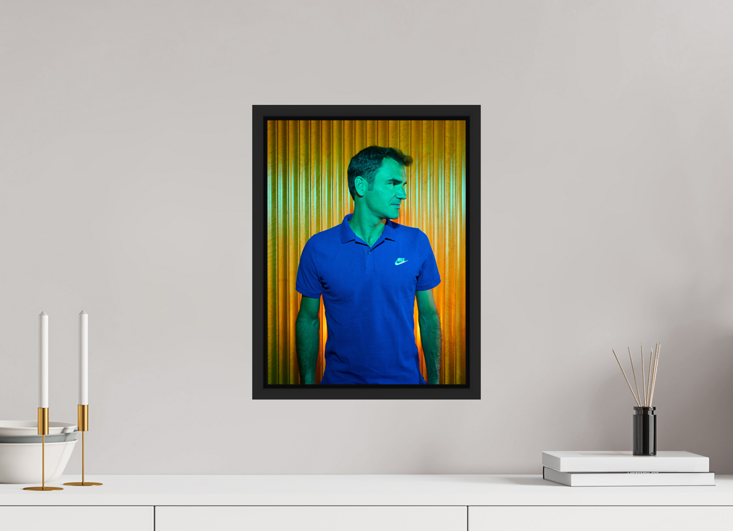 30 x 40 cm, Floater Frame | Black Matte Roger Federer 01