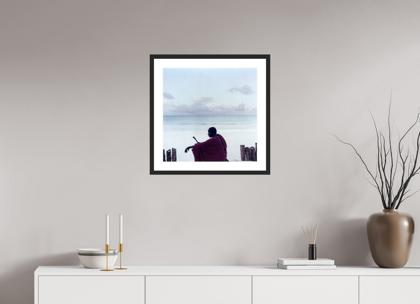 50 x 50 cm, Wood Frame with Passe-Partout | Black Matte Massai - Zanzibar, Tansania 02