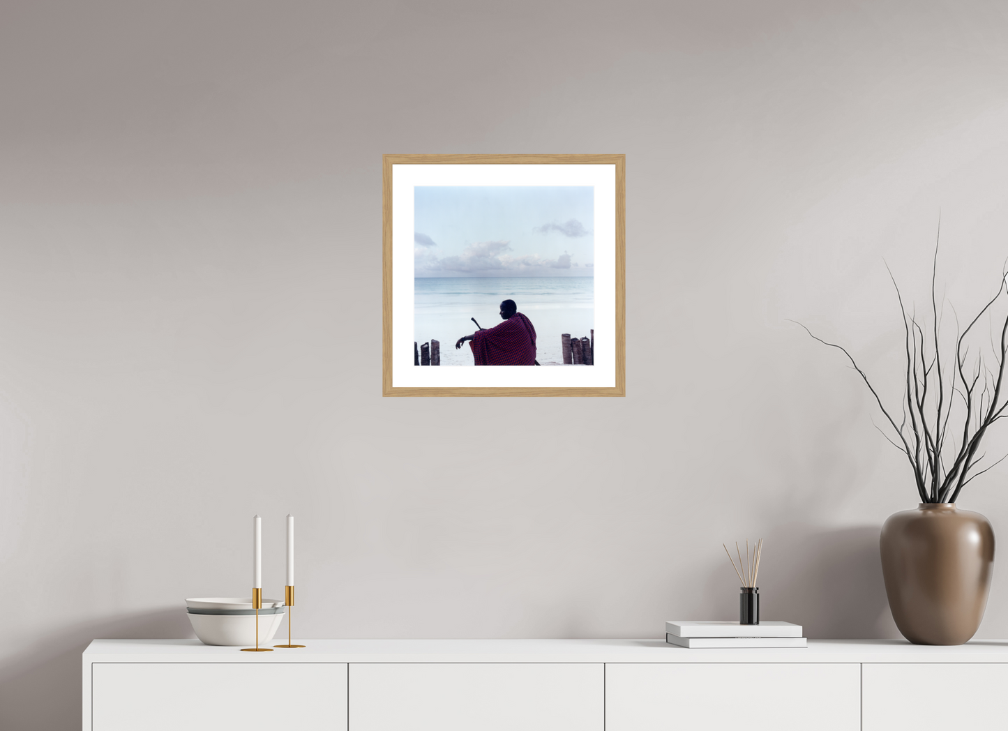 40 x 40 cm, Wood Frame with Passe-Partout | Oak Massai - Zanzibar, Tansania 02