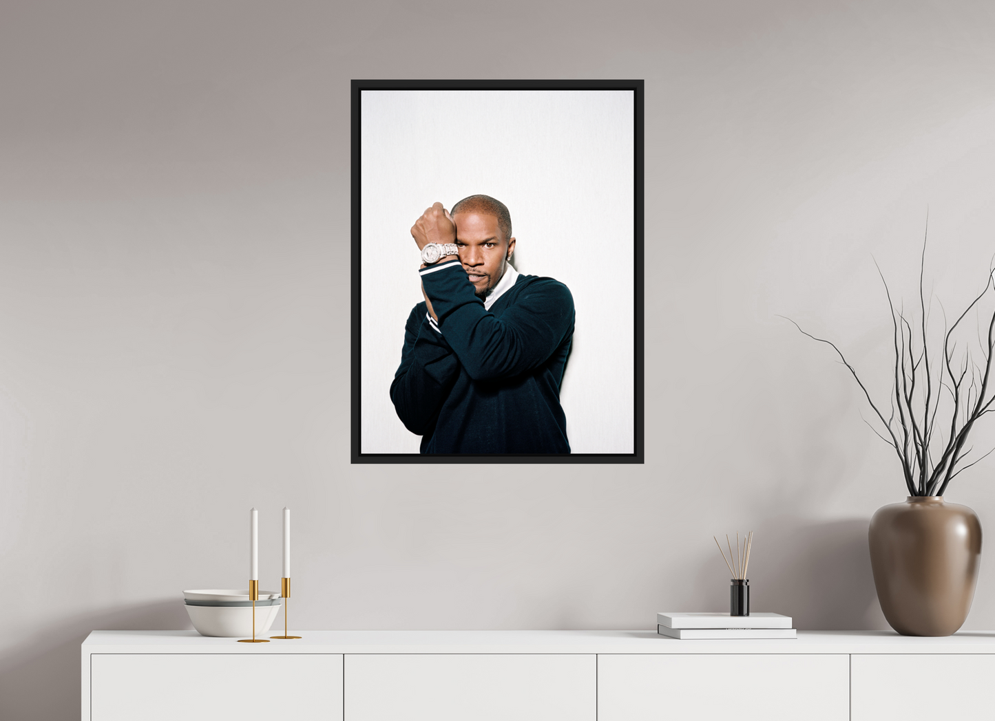 60 x 80 cm, Floater Frame | Black Matte Jamie Foxx 03