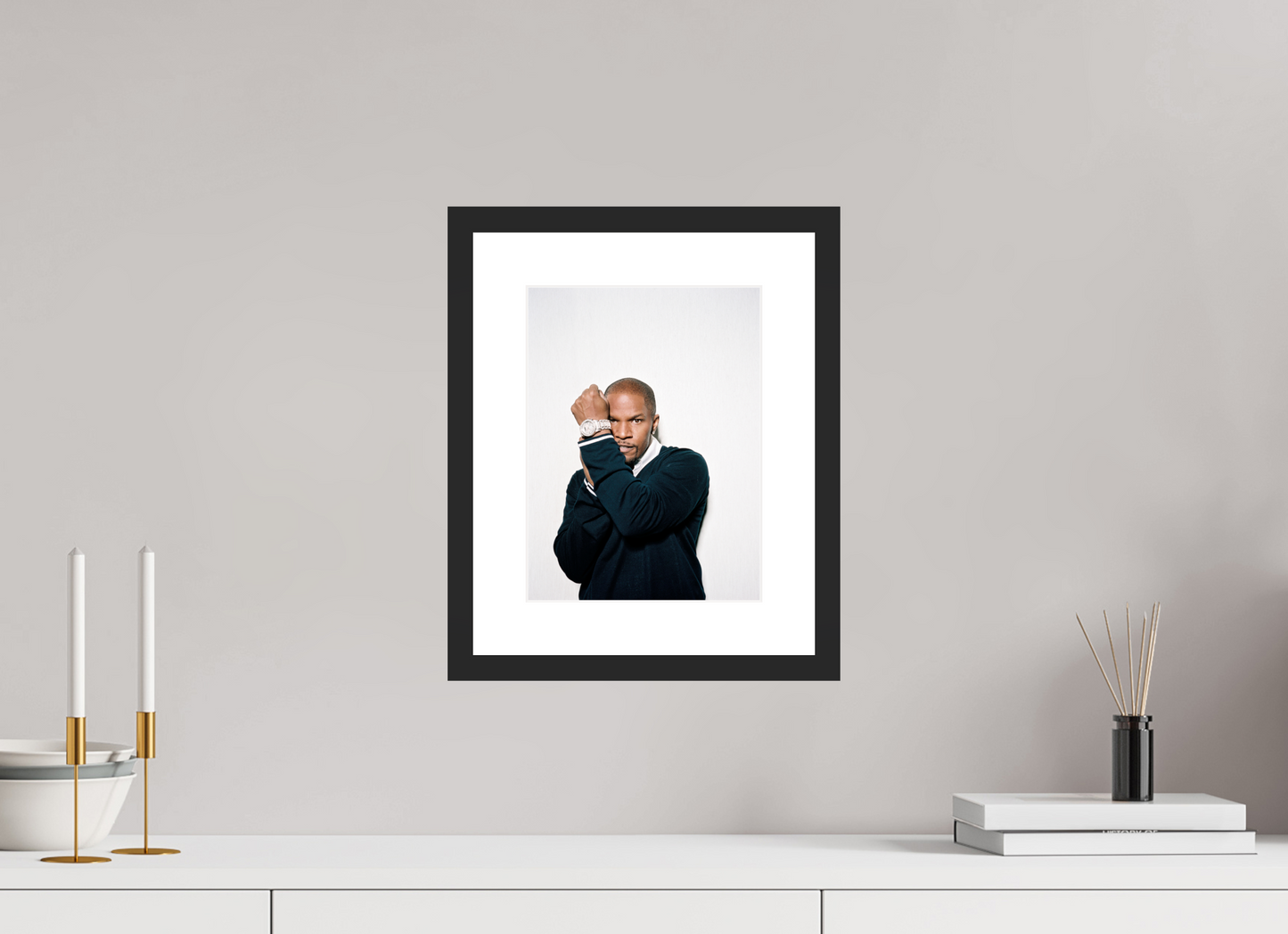 21 x 28 cm, Wood Frame with Passe-Partout | Black Matte Jamie Foxx 03