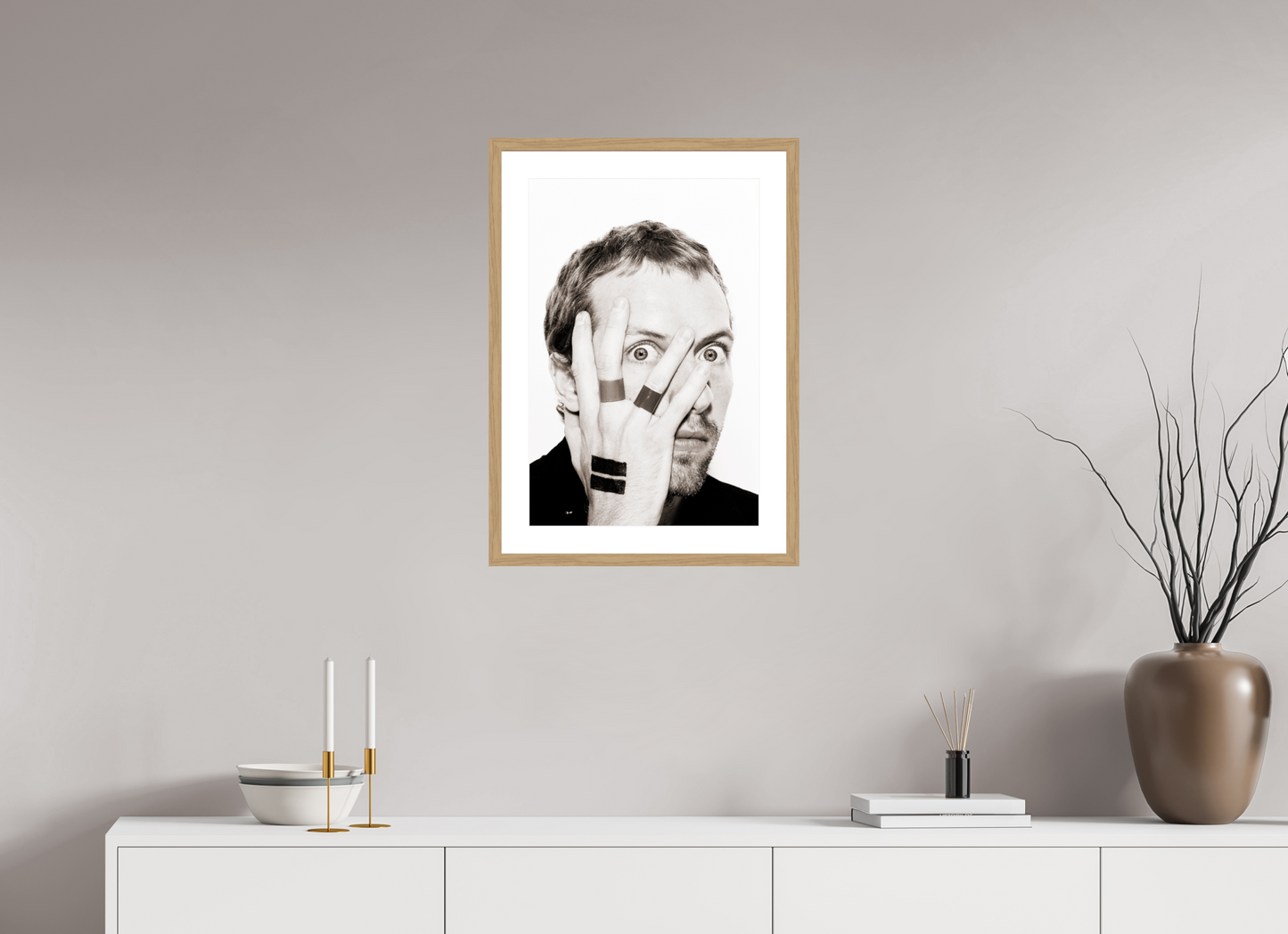 40 x 60 cm, Wood Frame with Passe-Partout | Oak Chris Martin - Coldplay 02