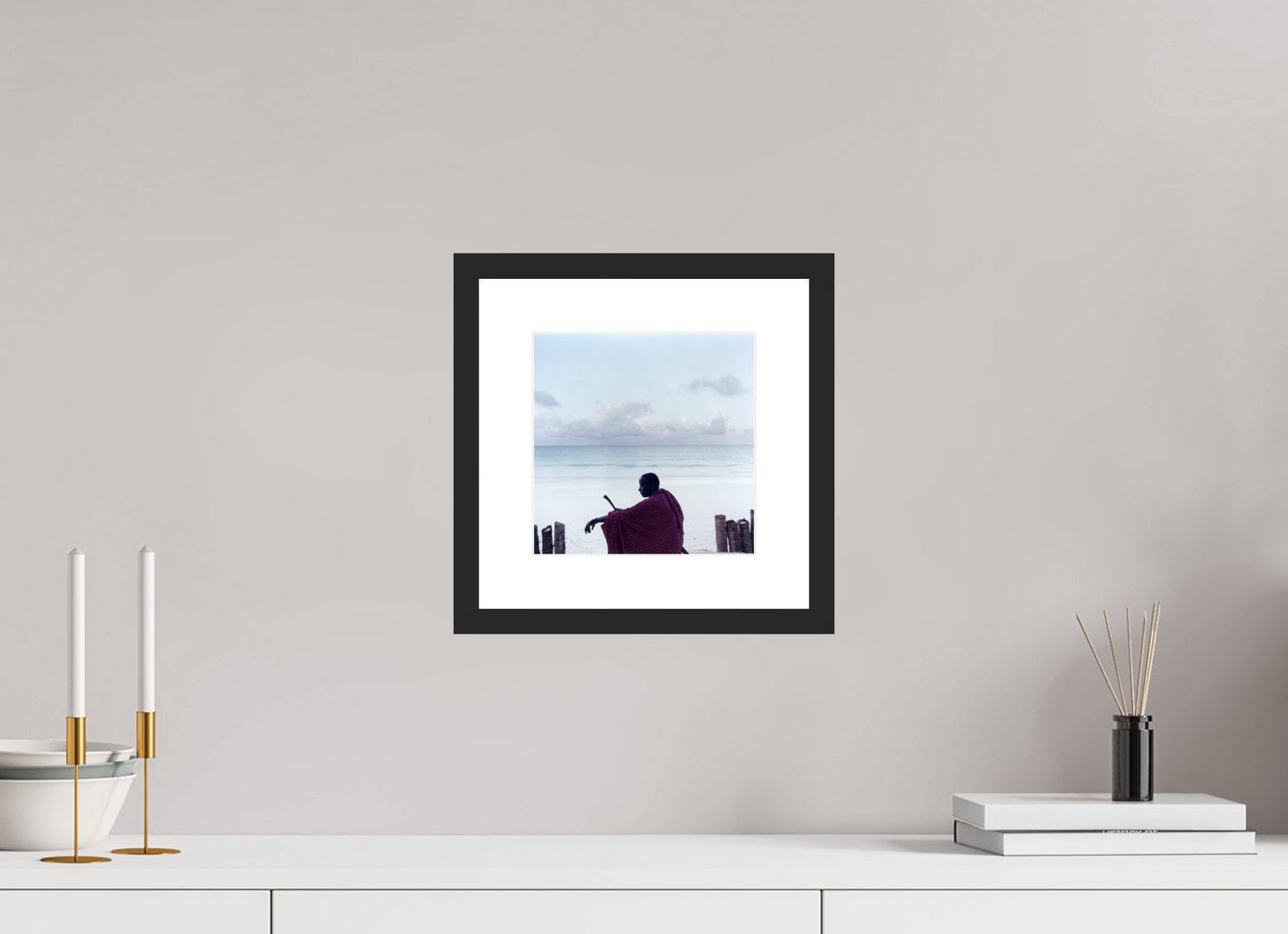 20 x 20 cm, Wood Frame with Passe-Partout | Black Matte Massai - Zanzibar, Tansania 02