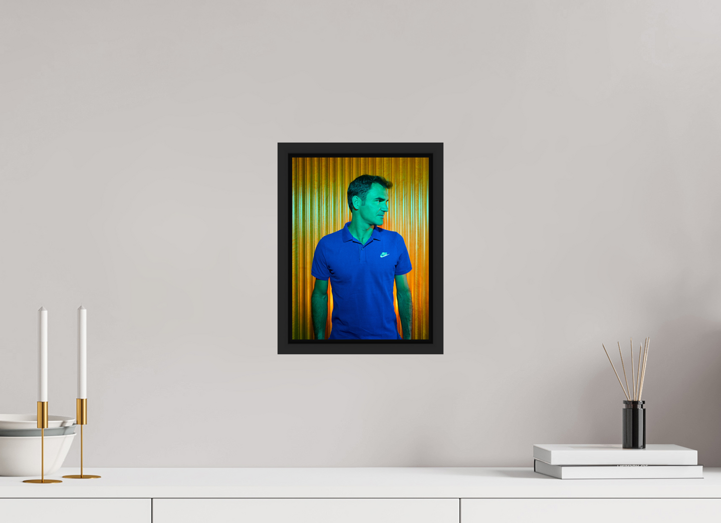 21 x 28 cm, Floater Frame | Black Matte Roger Federer 01