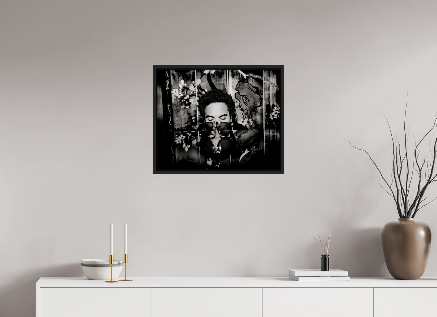 61,3 x 50 cm, Floater Frame | Black Matte Lenny Kravitz 01