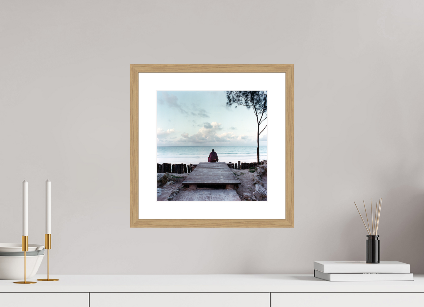 30 x 30 cm, Wood Frame with Passe-Partout | Oak Massai - Zanzibar, Tansania 01