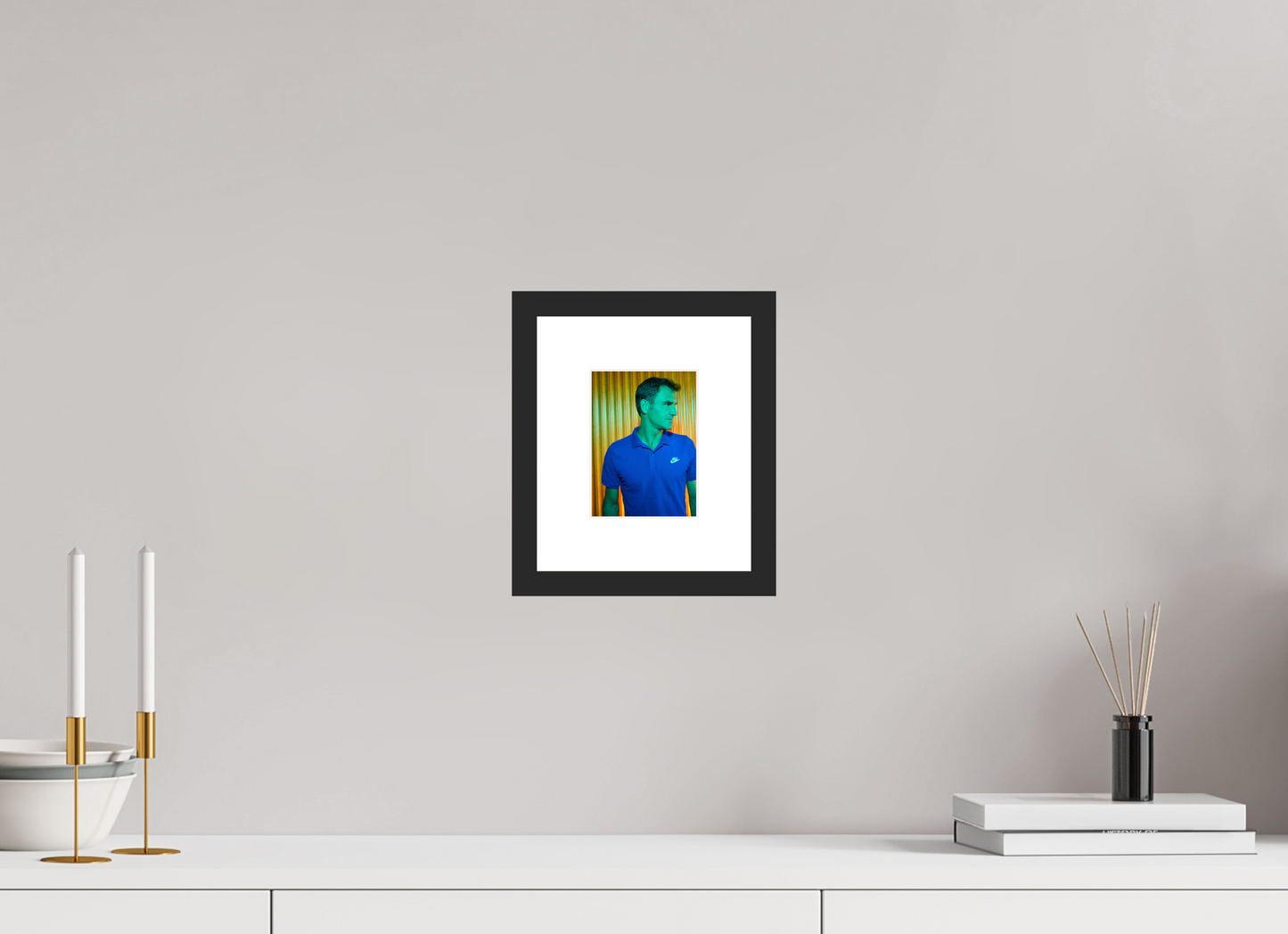 10 x 13,5 cm, Wood Frame with Passe-Partout | Black Matte Roger Federer 02