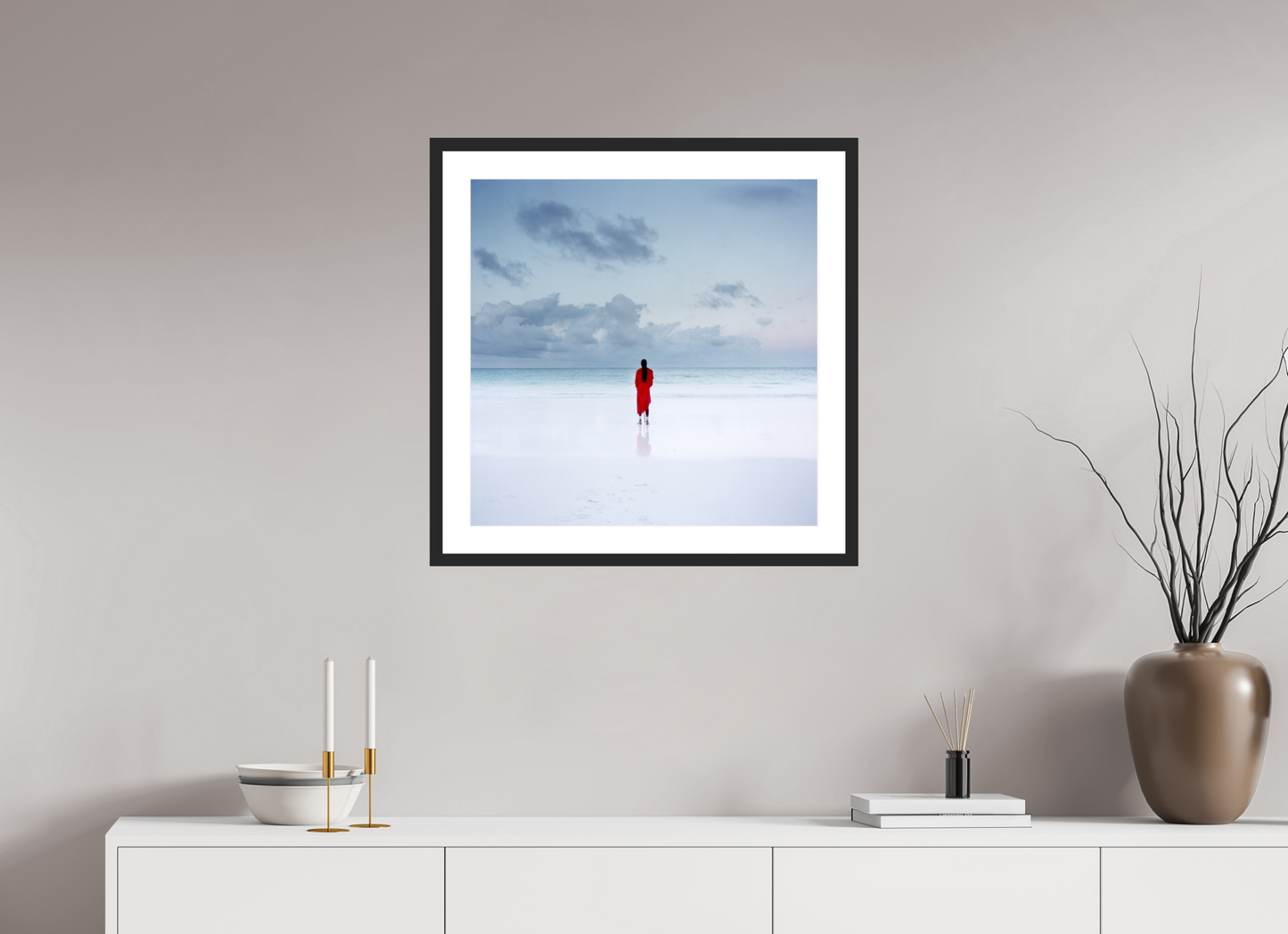 60 x 60 cm, Wood Frame with Passe-Partout | Black Matte Massai - Zanzibar, Tansania 03