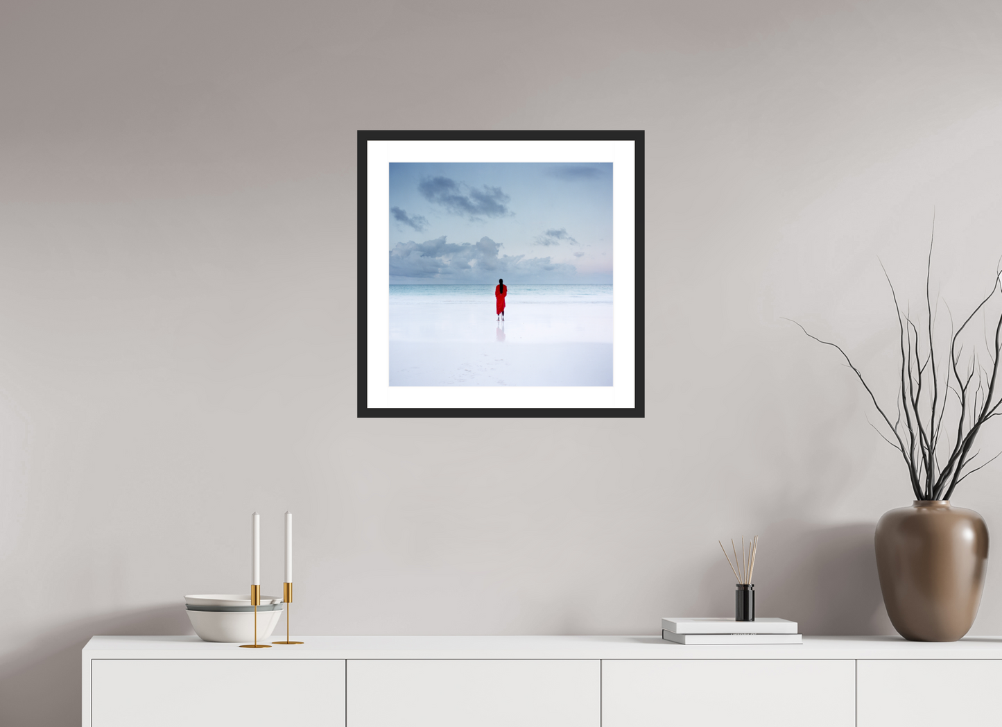 50 x 50 cm, Wood Frame with Passe-Partout | Black Matte Massai - Zanzibar, Tansania 03