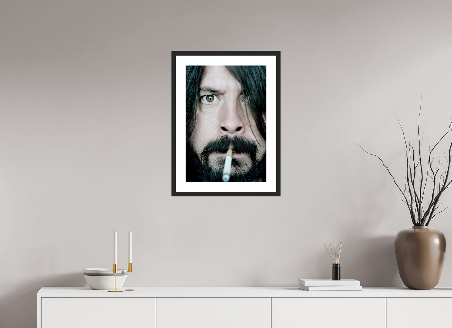 40 x 57,5 cm, Wood Frame with Passe-Partout | Black Matte Dave Grohl - Foo Fighters 01