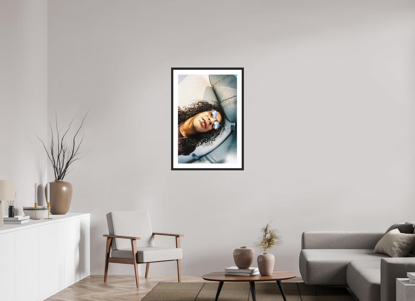 60 x 90 cm, Wood Frame with Passe-Partout | Black Matte Slash 01