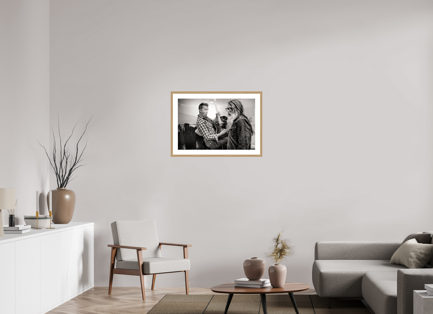 75 x 50 cm, Wood Frame with Passe-Partout | Oak Josh Homme - Queens of the Stone Age Live 01