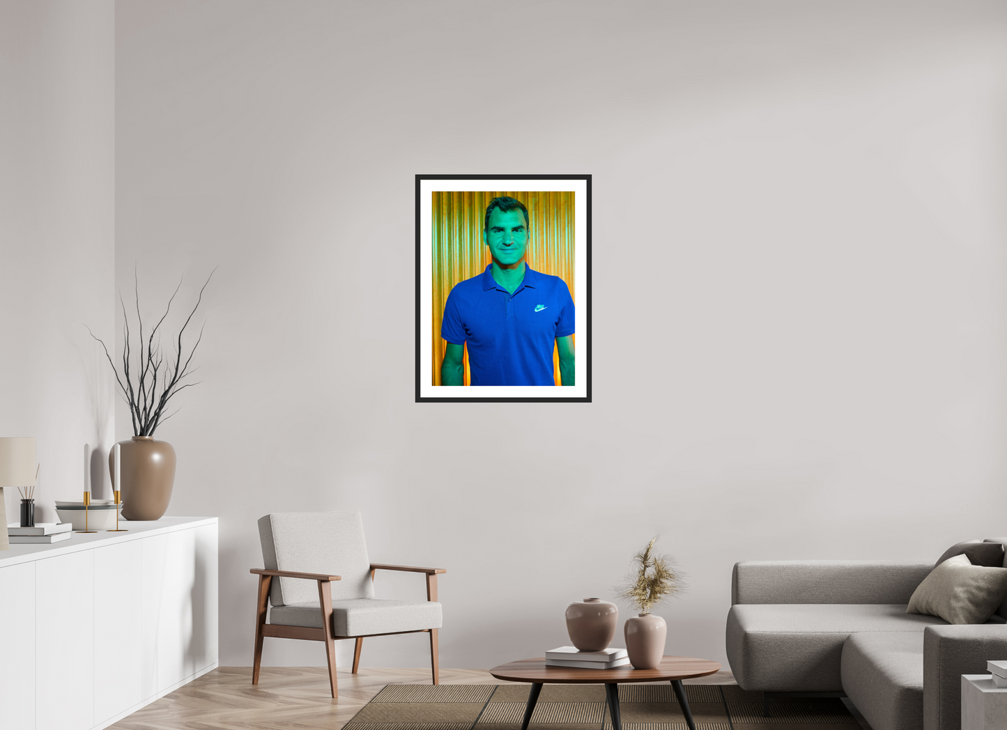 60 x 81,3 cm, Wood Frame with Passe-Partout | Black Matte Roger Federer 03