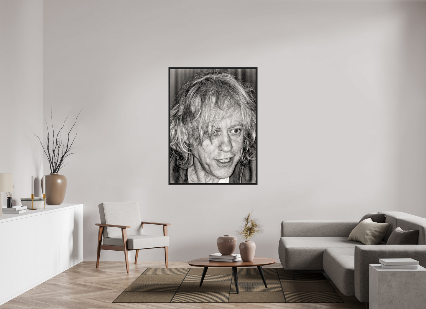 105 x 140 cm, Floater Frame | Black Matte Bob Geldof 06