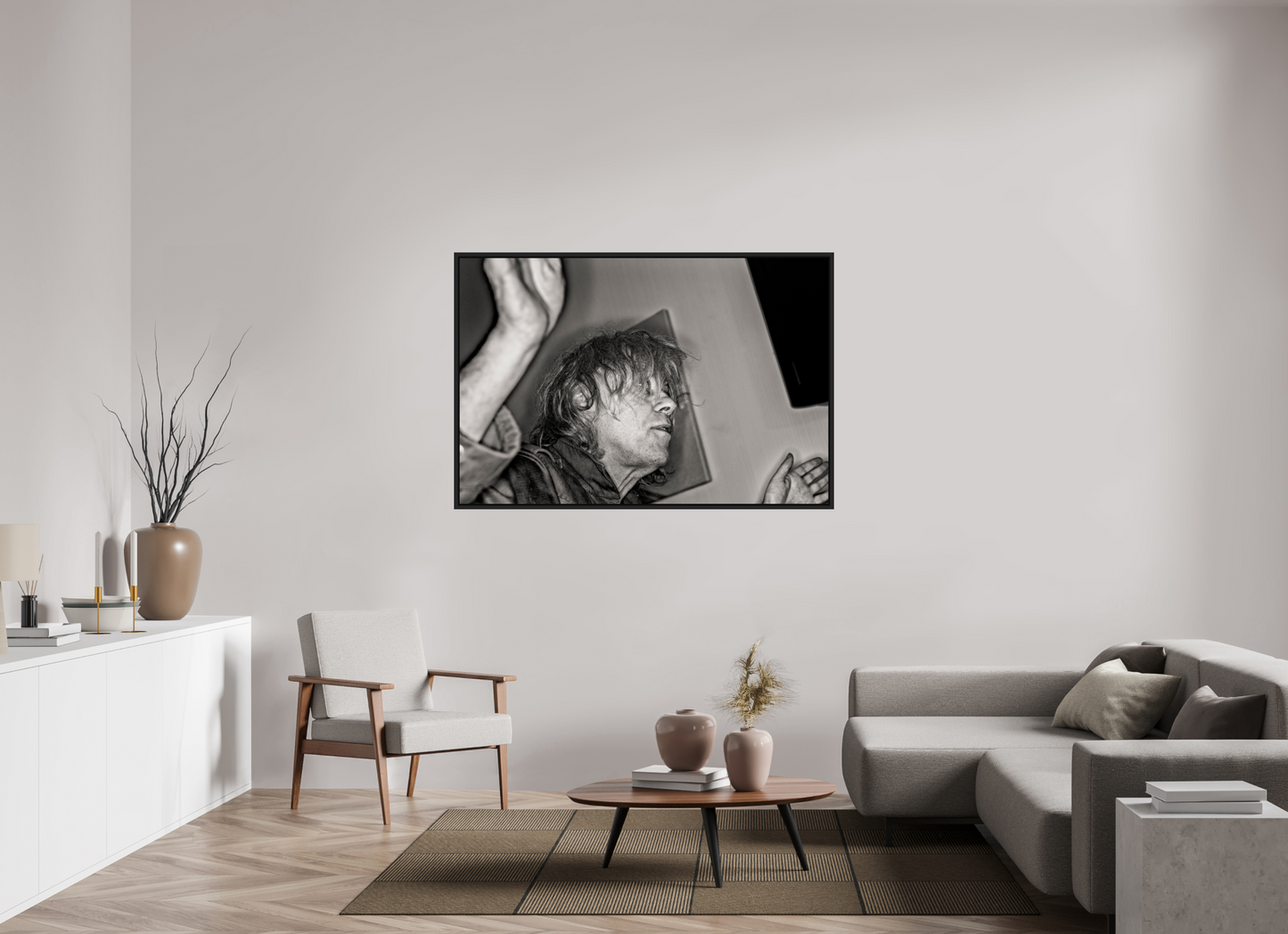 150 x 100 cm, Floater Frame | Black Matte Bob Geldof 08