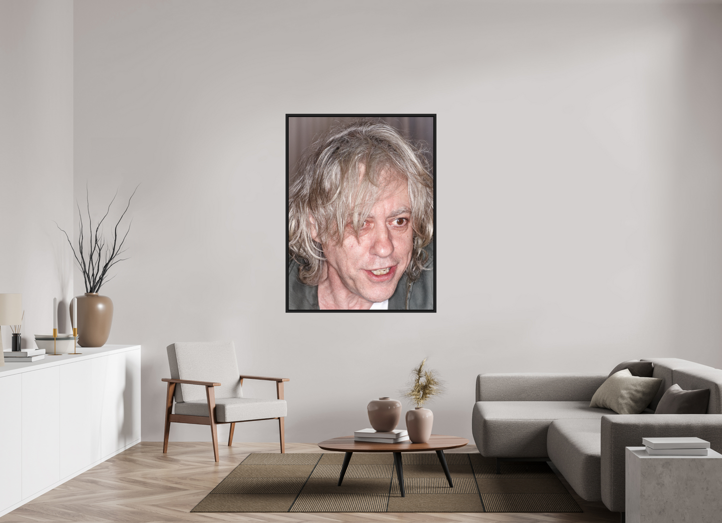 105 x 140 cm, Floater Frame | Black Matte Bob Geldof 05