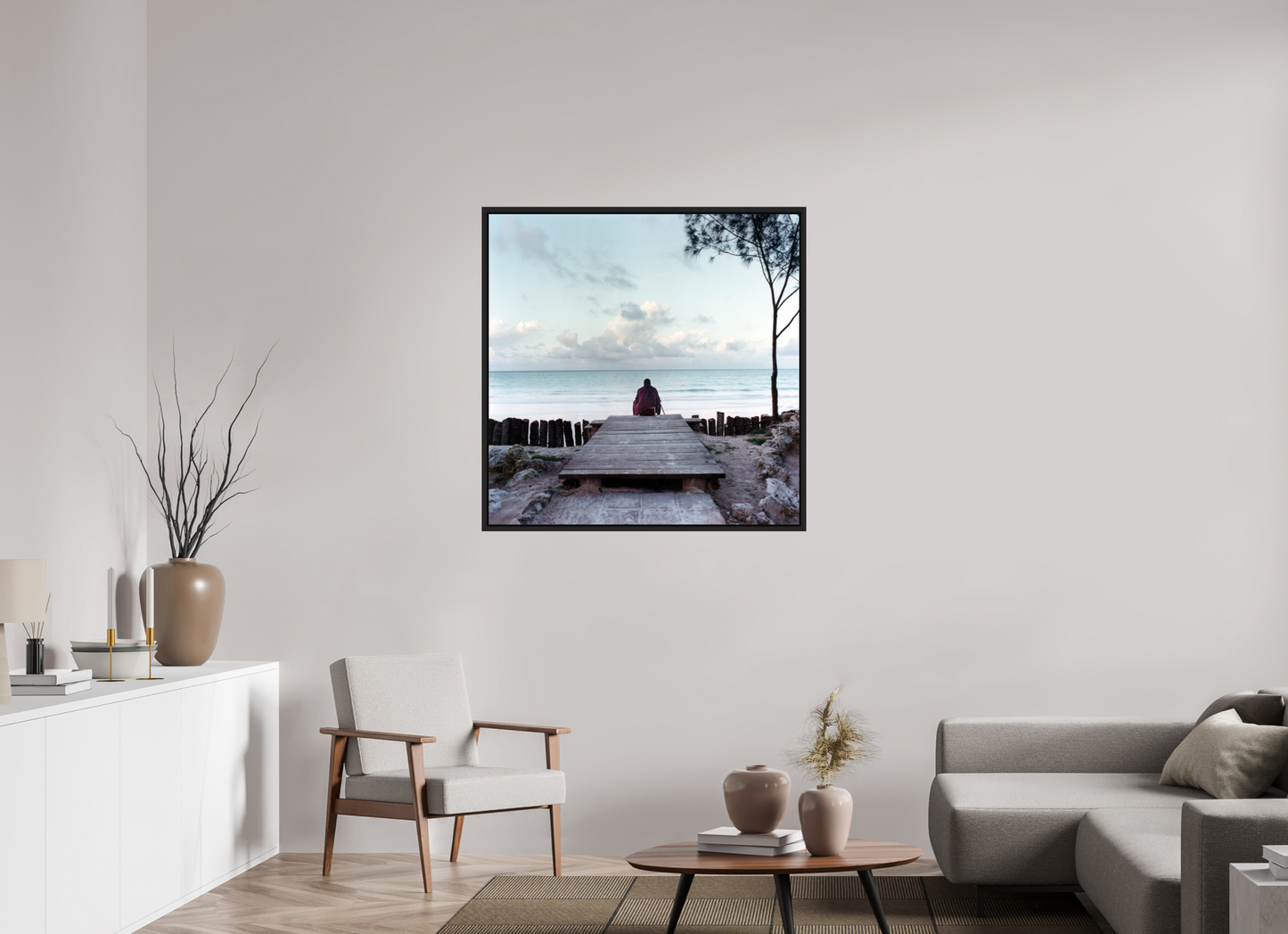 100 x 100 cm, Floater Frame | Black Matte Massai - Zanzibar, Tansania 01