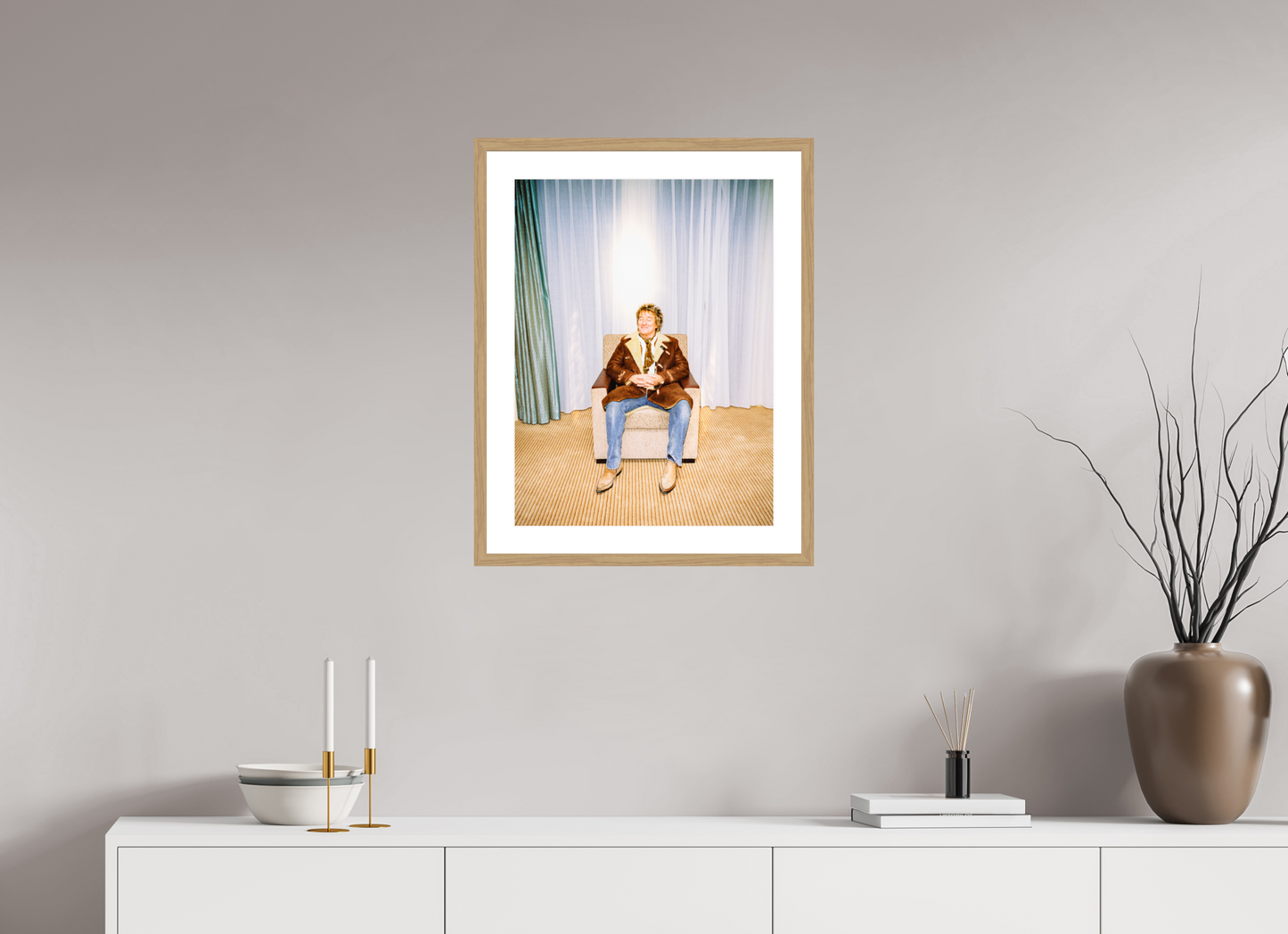 45 x 60 cm, Wood Frame with Passe-Partout | Oak Rod Stewart 01