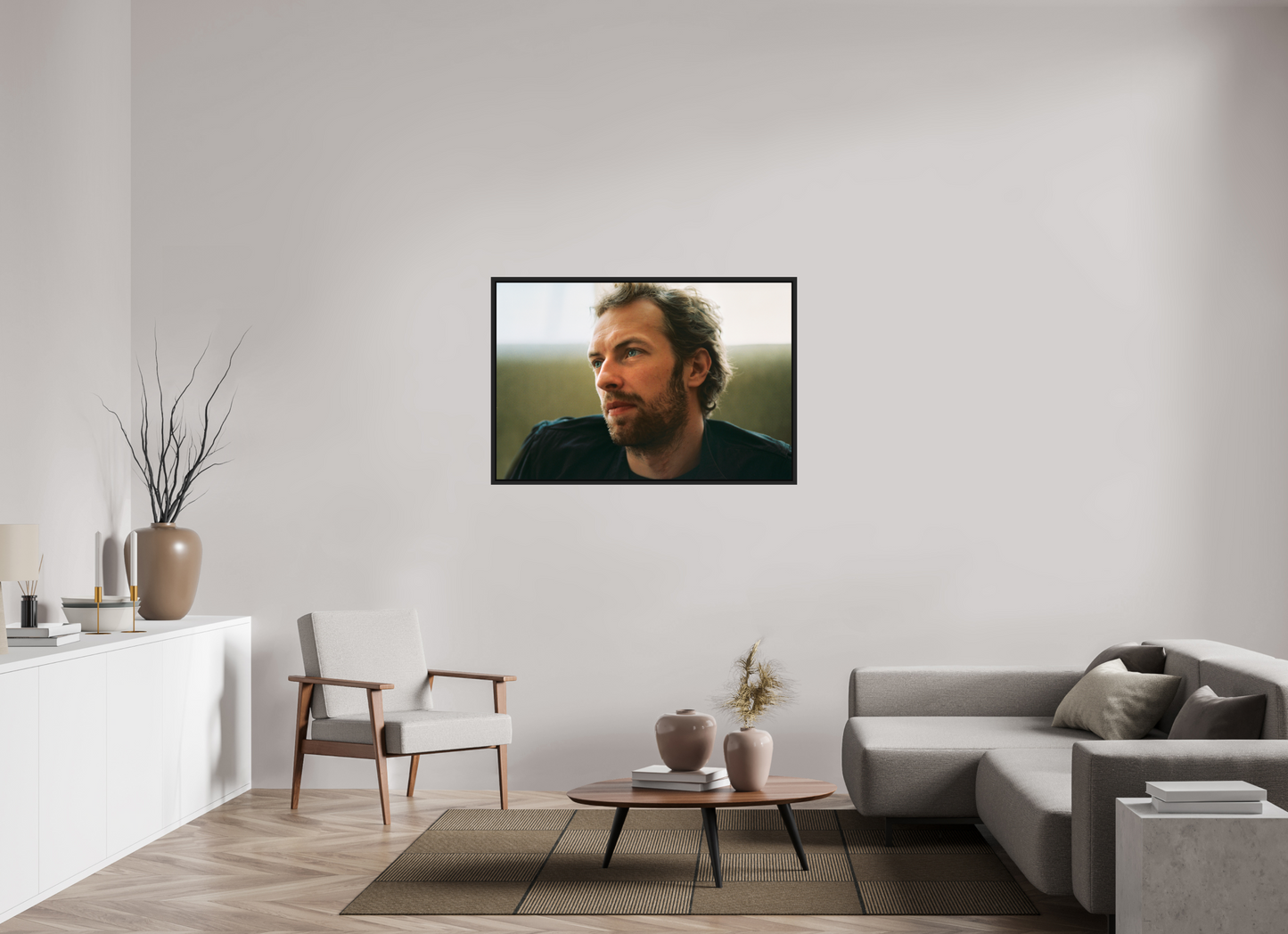 120 x 80 cm, Floater Frame | Black Matte Chris Martin - Coldplay 01