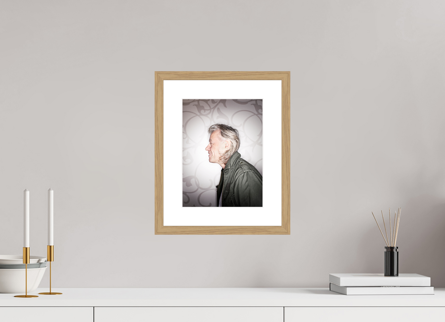 21 x 28 cm, Wood Frame with Passe-Partout | Oak Bob Geldof 01