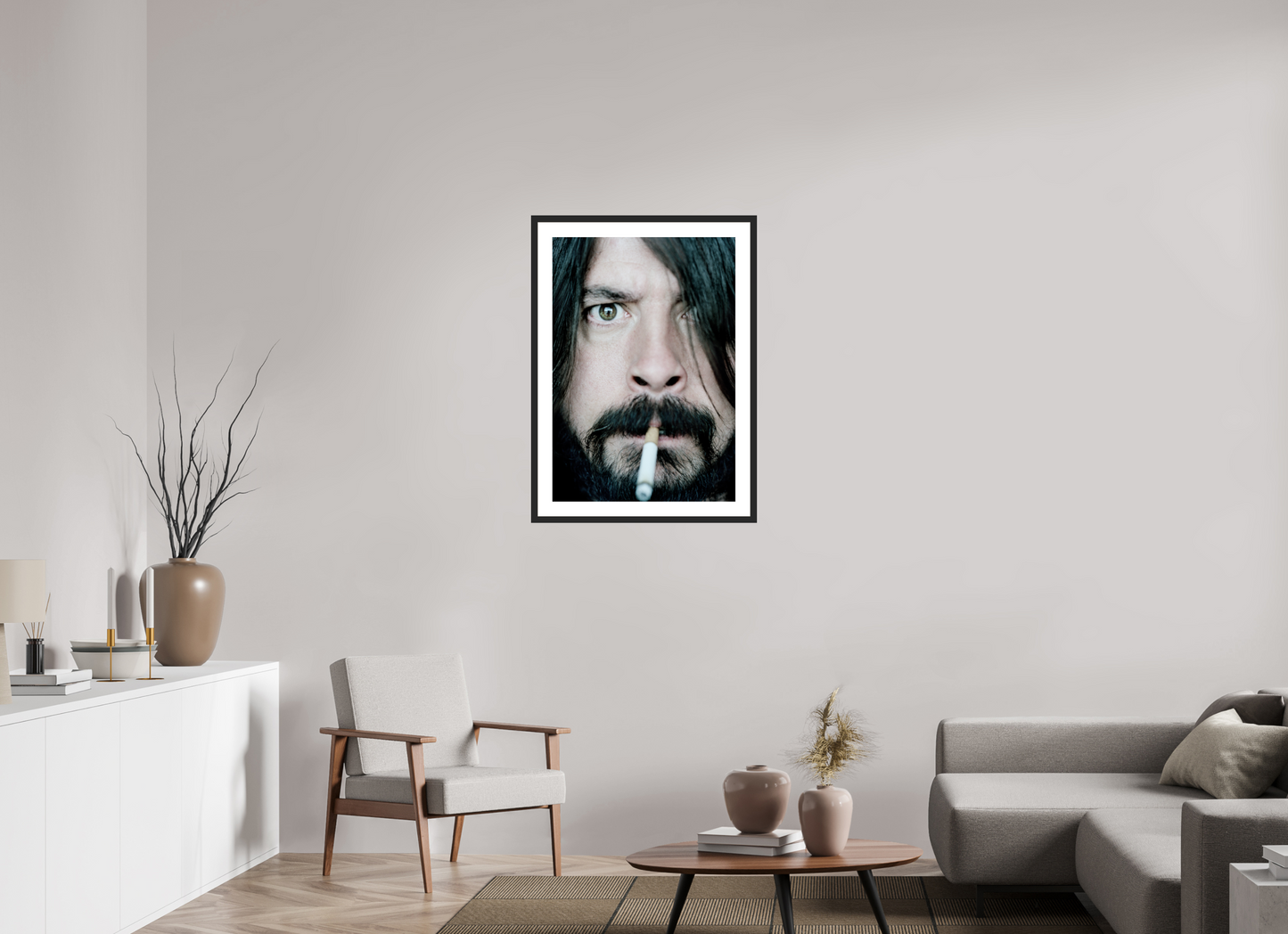 60 x 86,3 cm, Wood Frame with Passe-Partout | Black Matte Dave Grohl - Foo Fighters 01