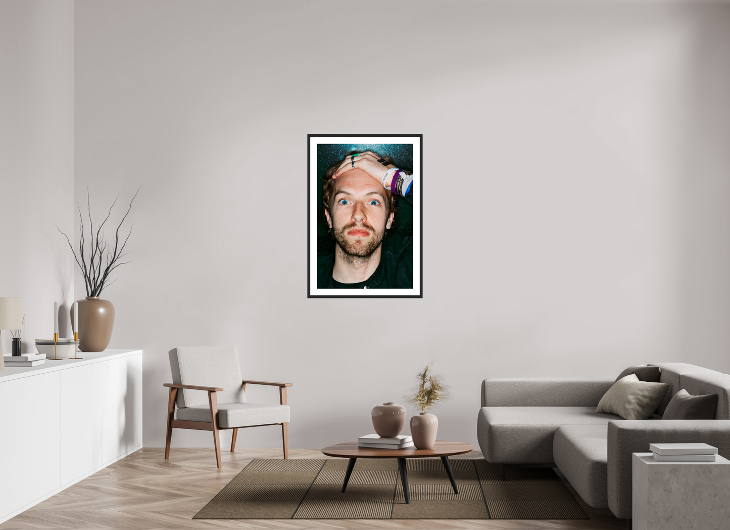 70 x 105 cm, Wood Frame with Passe-Partout | Black Matte Chris Martin - Coldplay 07
