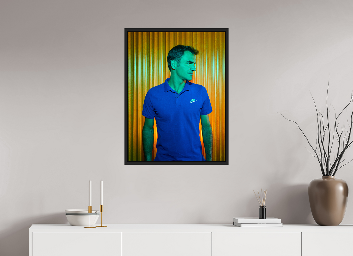 60 x 80 cm, Floater Frame | Black Matte Roger Federer 01