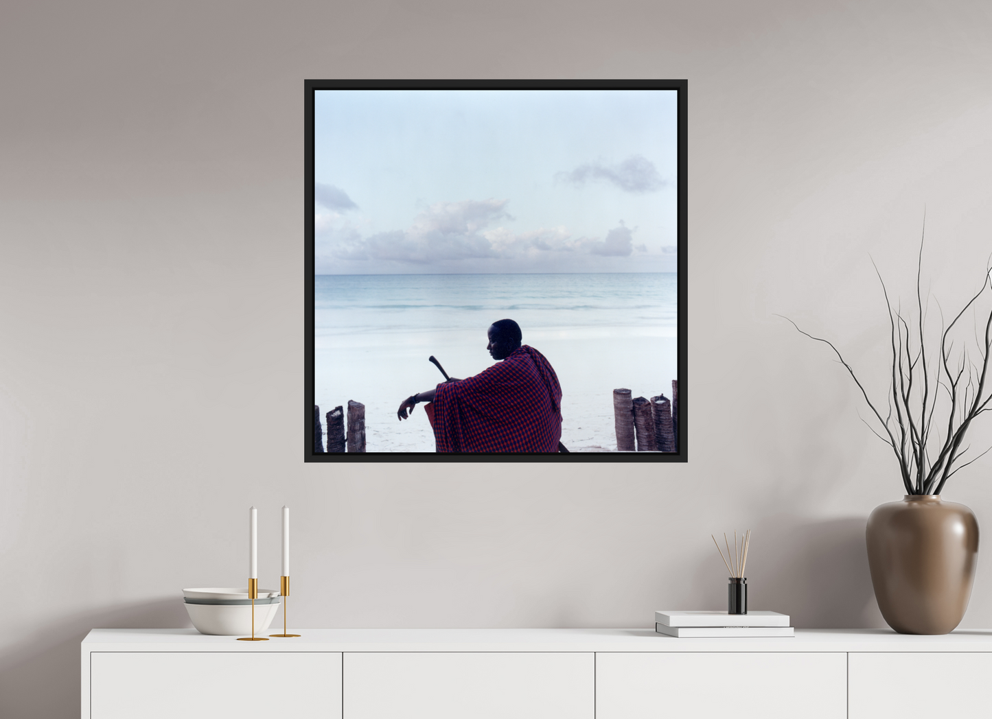 80 x 80 cm, Floater Frame | Black Matte Massai - Zanzibar, Tansania 02