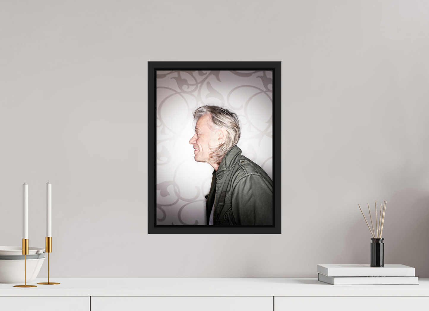 30 x 40 cm, Floater Frame | Black Matte Bob Geldof 01