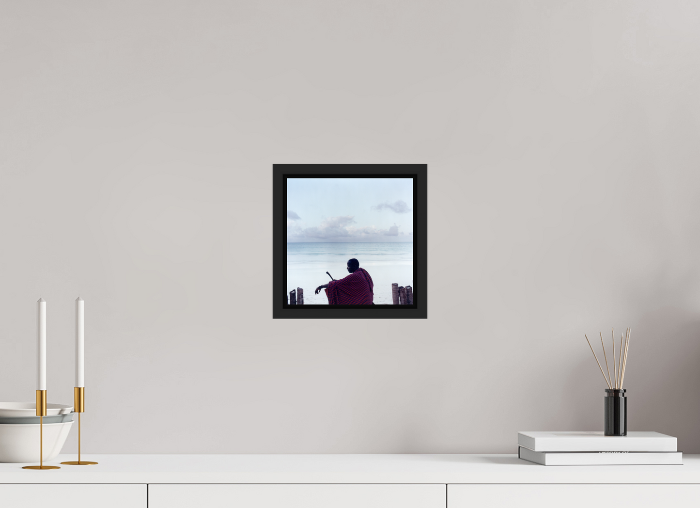 20 x 20 cm, Floater Frame | Black Matte Massai - Zanzibar, Tansania 02
