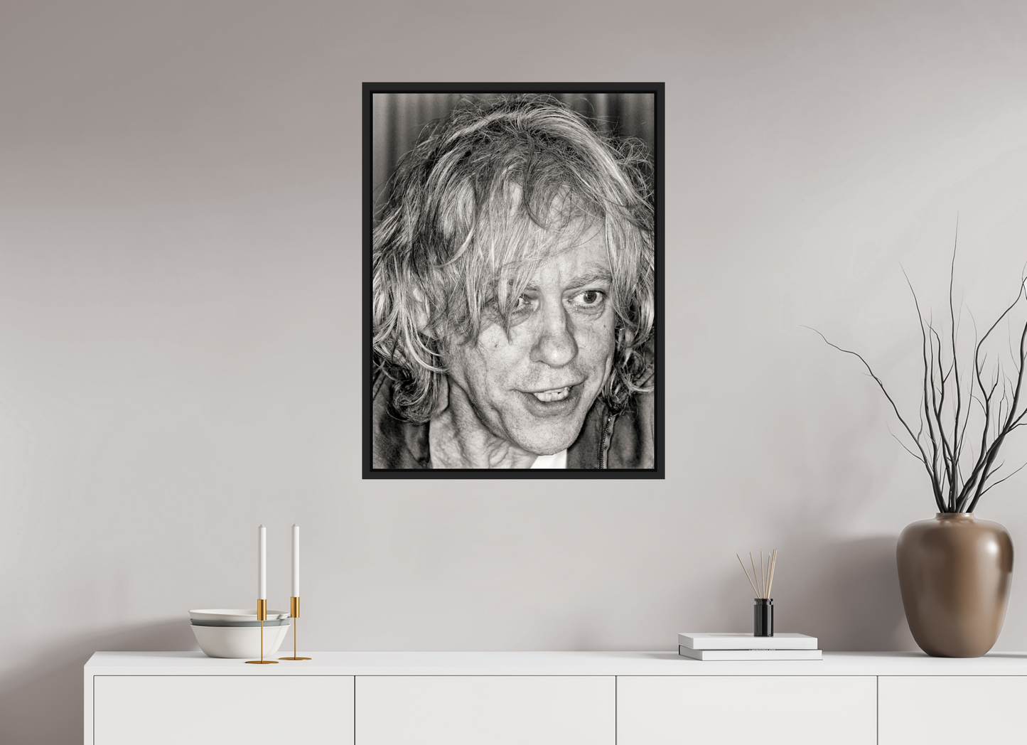 60 x 80 cm, Floater Frame | Black Matte Bob Geldof 06