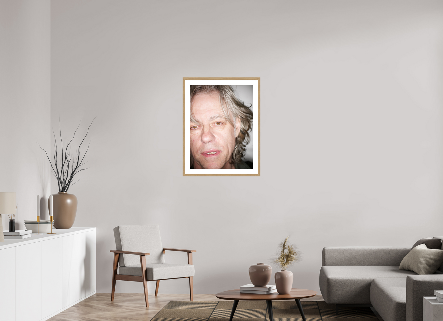 60 x 80 cm, Wood Frame with Passe-Partout | Oak Bob Geldof 03