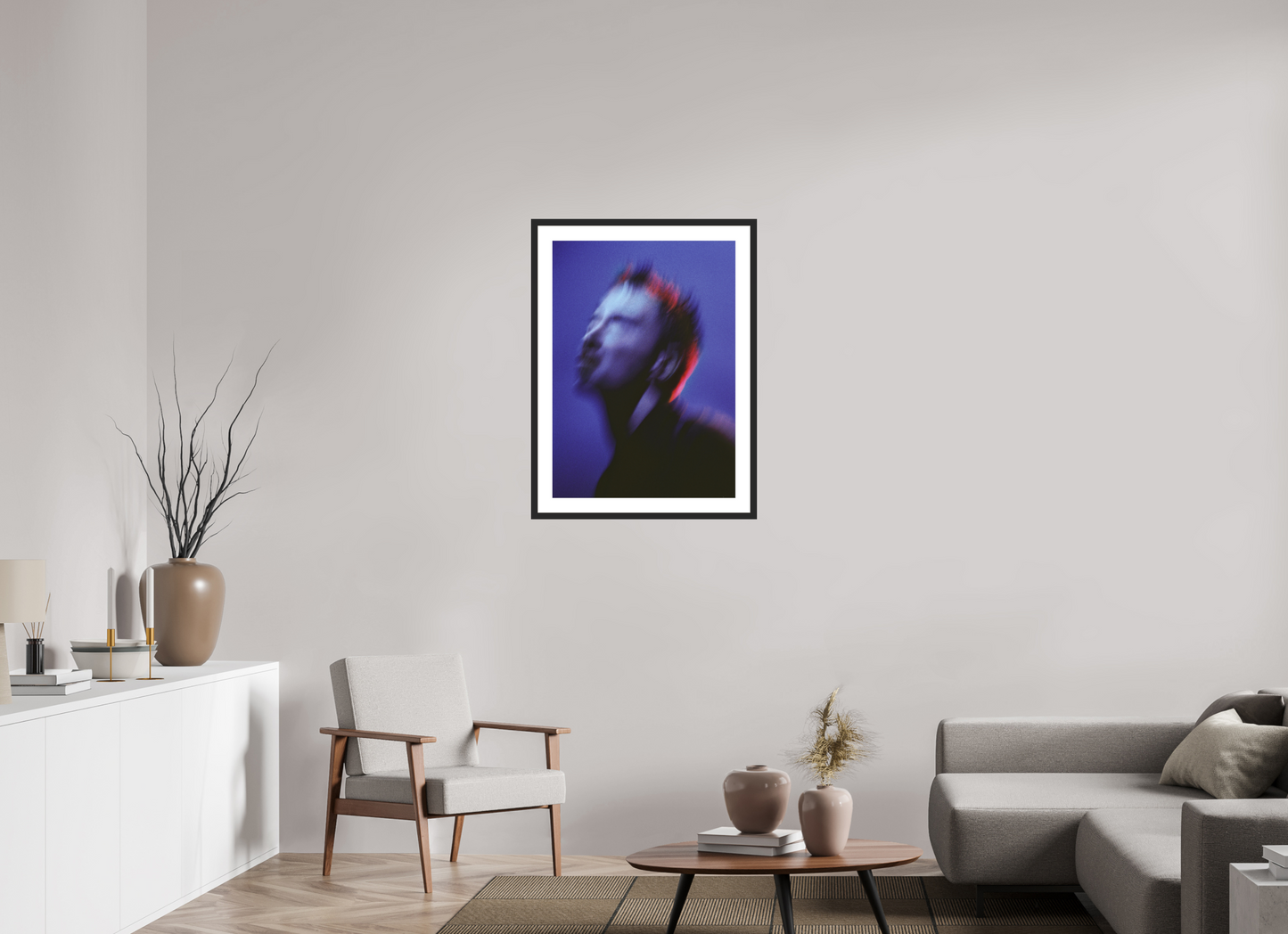 60 x 84 cm, Wood Frame with Passe-Partout | Black Matte Thom Yorke - Radiohead 01