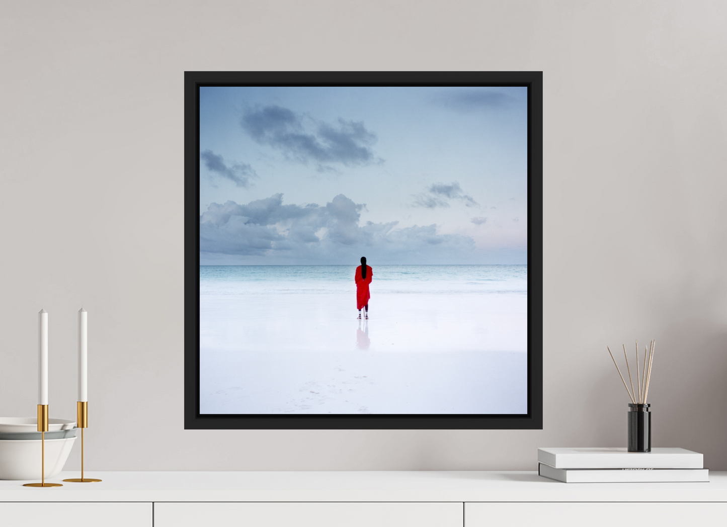50 x 50 cm, Floater Frame | Black Matte Massai - Zanzibar, Tansania 03