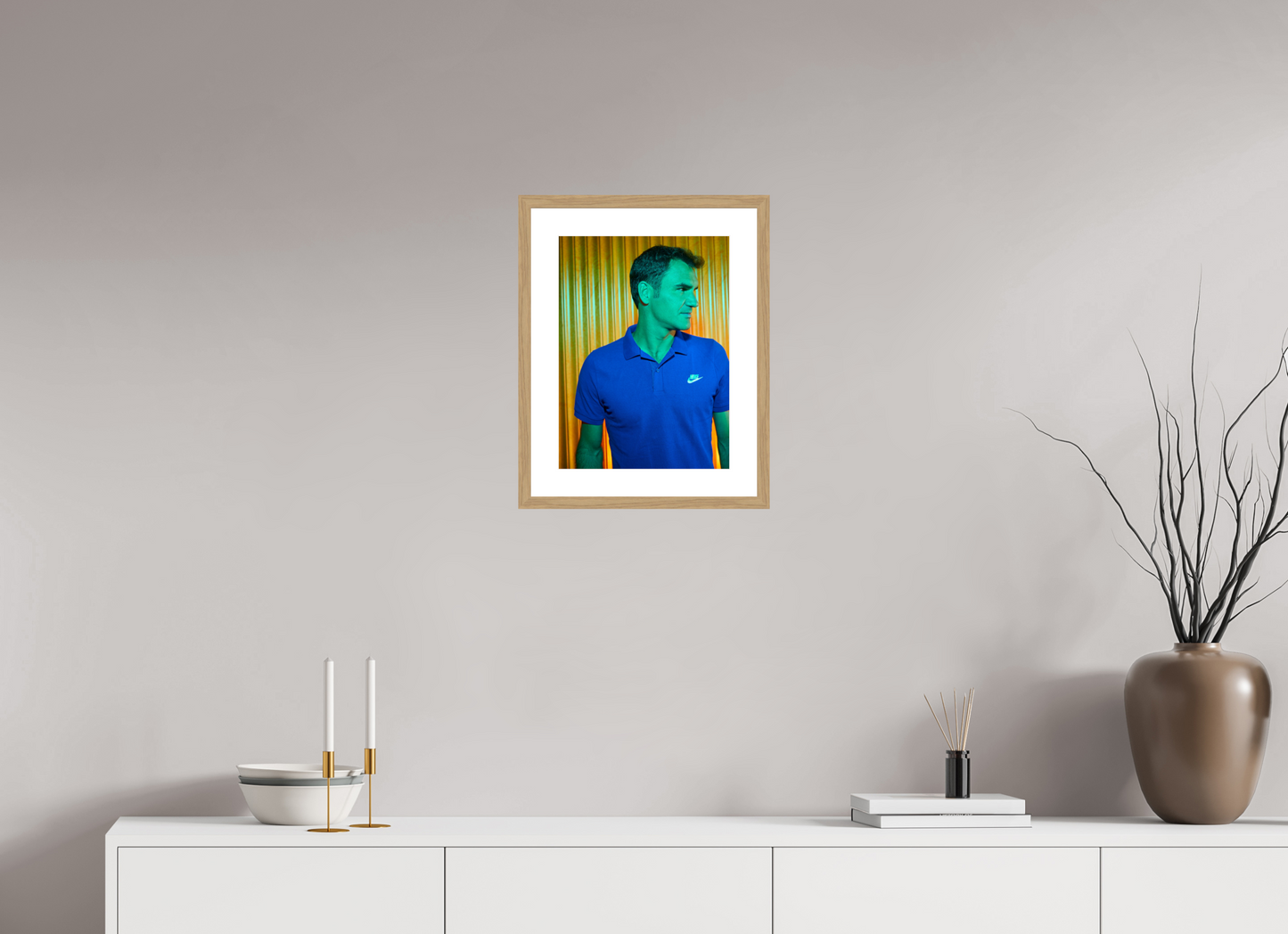 30 x 40,6 cm, Wood Frame with Passe-Partout | Oak Roger Federer 02