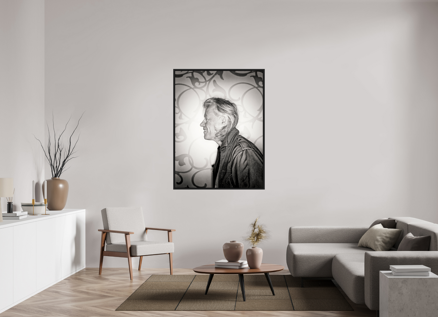 105 x 140 cm, Floater Frame | Black Matte Bob Geldof 02