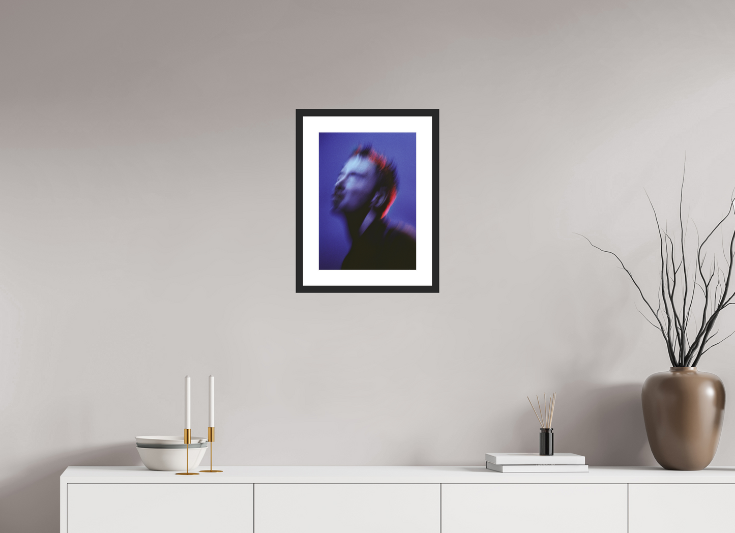 30 x 42 cm, Wood Frame with Passe-Partout | Black Matte Thom Yorke - Radiohead 01